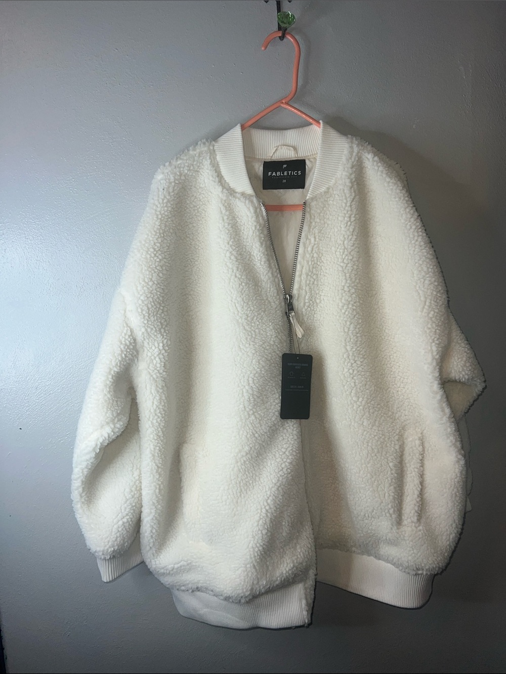 Fabletics Women's Off-White Sherpa Zip Bomber Jacket NWT
